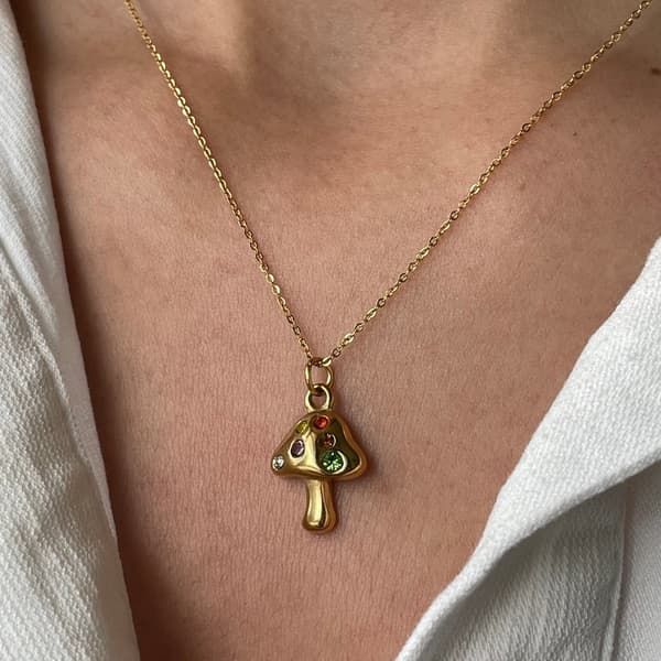 Fint guld svampe regnbue sky pendant halskæder til kvinder, Kawaii