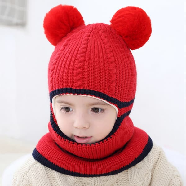 Mössa Baby Ring Hat Pom Pom Vinter Barnmössa Stickad Söt Mössa Gi