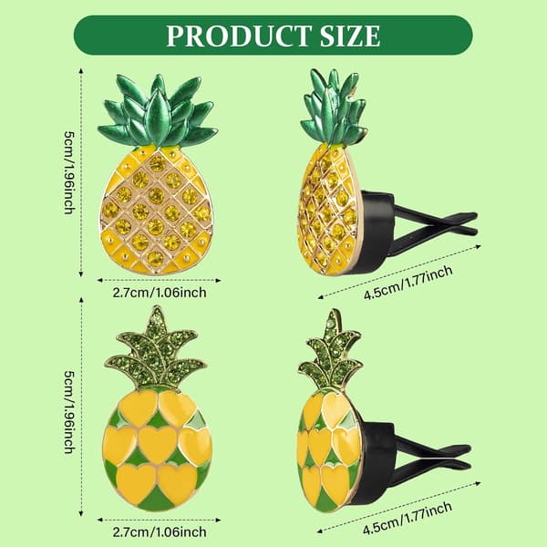 2 stk. bilventilationsklips, søde rhinsten ananas auto aircondition F