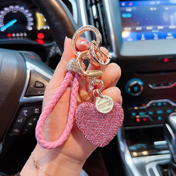 Kvinde Krystal Bil Nøglering med Funklende Rhinestone Pink Hjerte, Bea