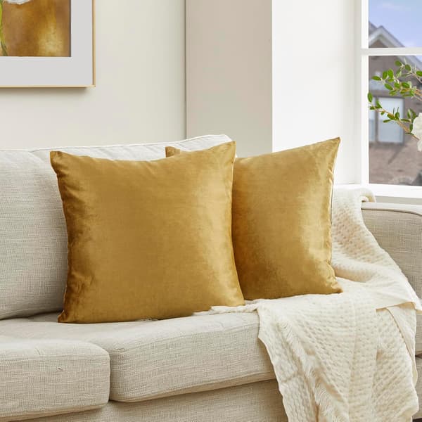 Set med 2 Guld Sammet Dekorativa Kuddfodral 45 x 45 cm för Soffsäng