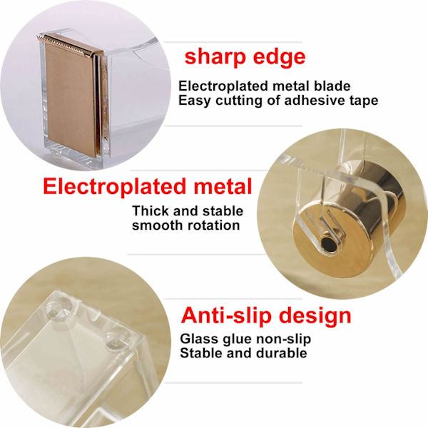 Kontorstejpdispenser, Transparent akryltejpdispenser-Rose Gold