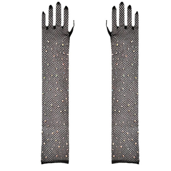 2 par Fishnet långa handskar Bling Mesh Arm Sleeves Opera handskar 1920-tal