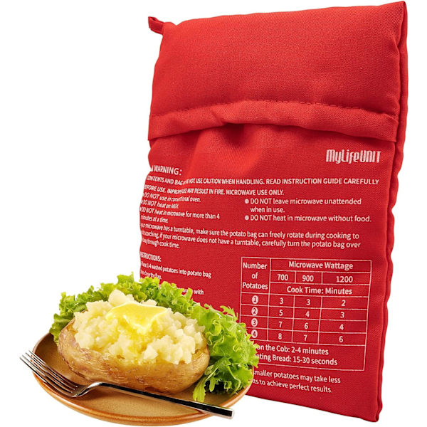 Mikrovågsugnspåse för potatis, bakad potatis i mikrovågsugn, röd