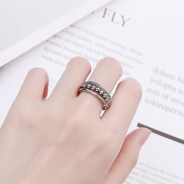 Angstring til kvinder, sølv fidget ring til angst ringbånd justerbar