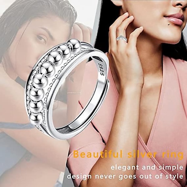 Ångestdämpande ring för kvinnor, silver fidget ring för ångest ring band justerbar