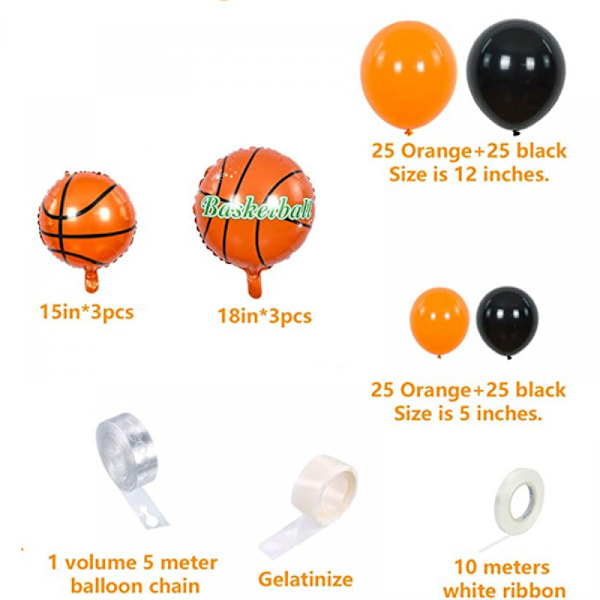 109 stk. 12 tommer basketball tema orange og sorte balloner orange sort sen
