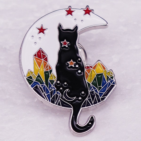3 CM Rainbow Crystal Moon Black Cat Emalje Pins Cartoon Cat Metal Enam