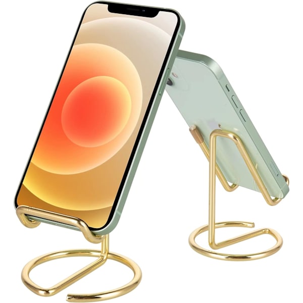2-pack skrivbordsställ för telefon, söt metallisk guld telefonhållare skrivbordsaccessoar