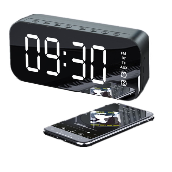 Multifunktionell LED-väckarklocka och Bluetooth-högtalare Svart