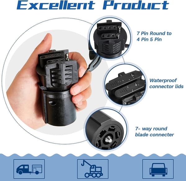 1 stk 4-pin til 7-pin adapter tilhengerlys pluggadapter 7-pin rund
