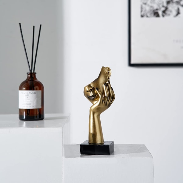 Gull Dekor Kunst Kvinne Ansikt Statue, 6.4\" H Tenker Statuer for Hjemmedekor