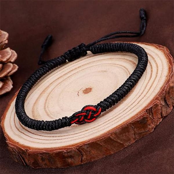 Handgjorda buddhistiska snörarmband för kvinnor, män, pojkar och flickor, tibetanska justerbara vävda rep-armband för skydd och lycka, svart, 2 st 6-10 tum