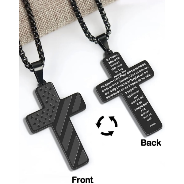 Män svart kors halsband Layered bibelvers hänge rostfritt stål