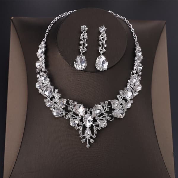 Rhinestone Crystal Halskæde og Øreringe Sæt