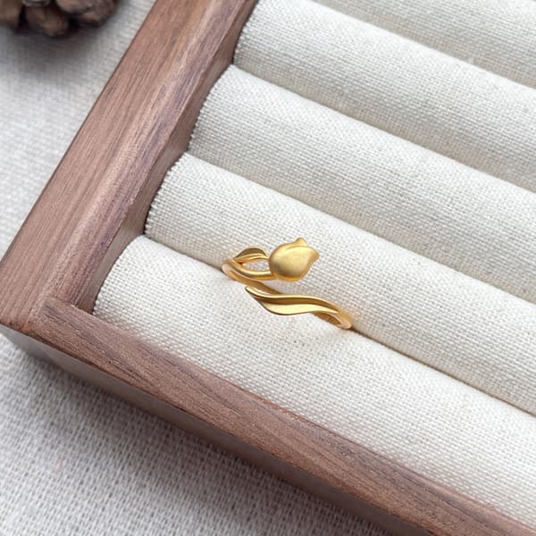 Tulip Ring, Niche Design Flower in S925 Sterling Silver, Open Ring