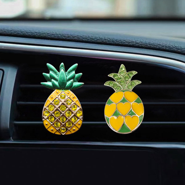 2 stk. bilventilationsklips, søde rhinsten ananas auto aircondition F