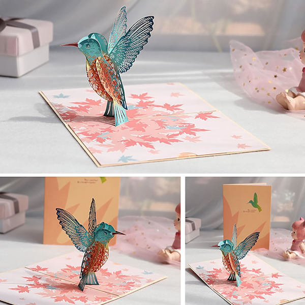 3D Ahornblad Fugl Pop Up Kort Romantisk Fugl Gratulationskort Valentinsdag