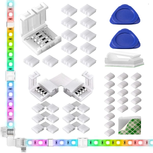 LED-remsanslutningar, 10 mm oanslutna 4-stifts 5050 RGB LED-ljusremsanslutningar, 12 gapfria anslutningar