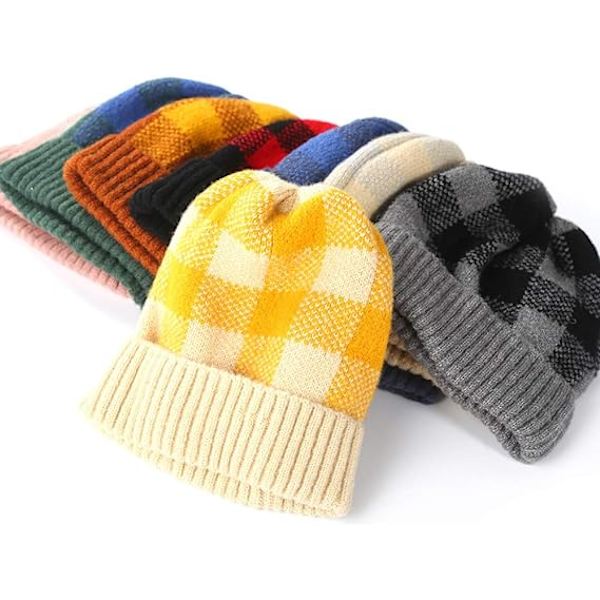 Unisex Vinter Varma Mjuk Stretch Slouchy Rutig Mössa Skidmössor Stickade