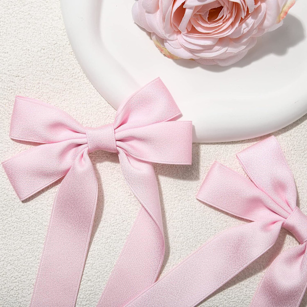 2 st silkesatin hårslingor rosa hårband klämmor för kvinnor hästsvans H