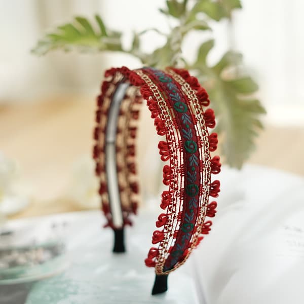 Boho etnisk vind broderi med blomsterhovedbånd skridsikkert elastisk bryn