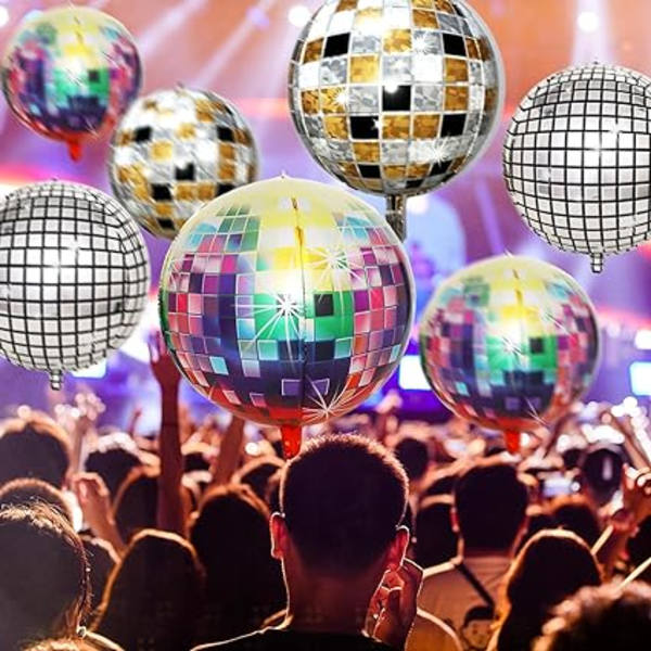 Disco-pallo, 80-luvun koristelu, 9 kpl disco-ilmapalloa, 22 tuuman valtava 4D-folioilmapallo