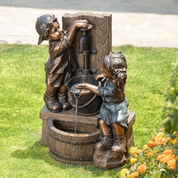 Inomhus / Utomhus Flicka och Pojke Staty Harts Trädgårdsskulptur Gård Konst D