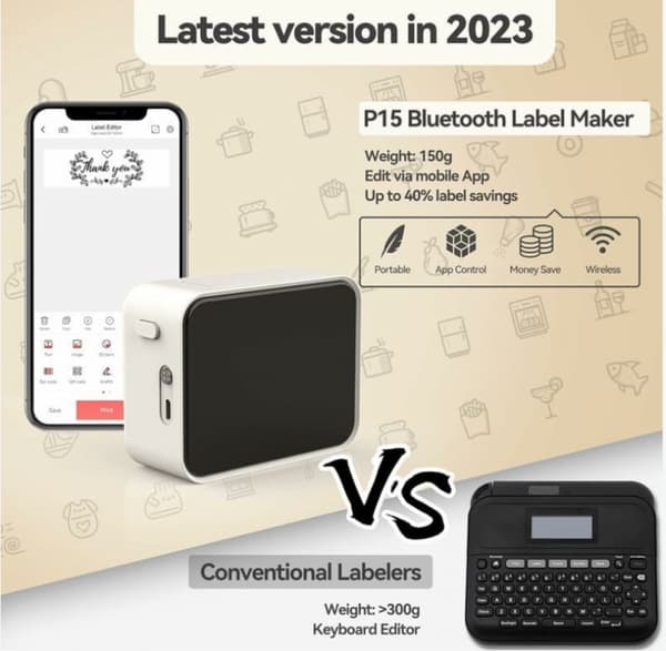 Bluetooth Label Maker, P15 Mini Selvklæbende Labelprinter, Bærbar Termisk Labelprinter, APP-forbindelse, Kompatibel med iOS og Android til Hjemmet