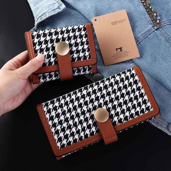 2 stk. Damepung, PU Læder Trifold Kort/Lang Dame Houndstooth