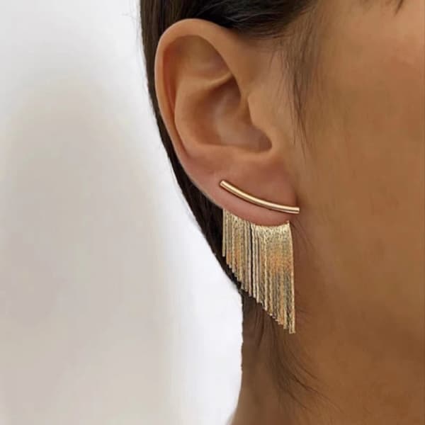 Guld Tassel Øreringe til Kvinder Boho Tassel Dangle Øreringe Lange Frynser
