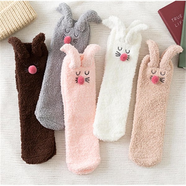 1 par Fuzzy Socks Rabbit Design Tube Socks Søde dyresokker Fluffy S