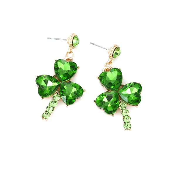 Shamrock Dangle Øreringe Skinnende Grønne Blade Rhinestone Perle Øreringe