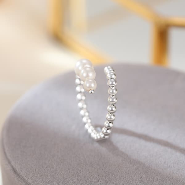 S925 silver rund pärla slät silver ring dammode pärla temperament