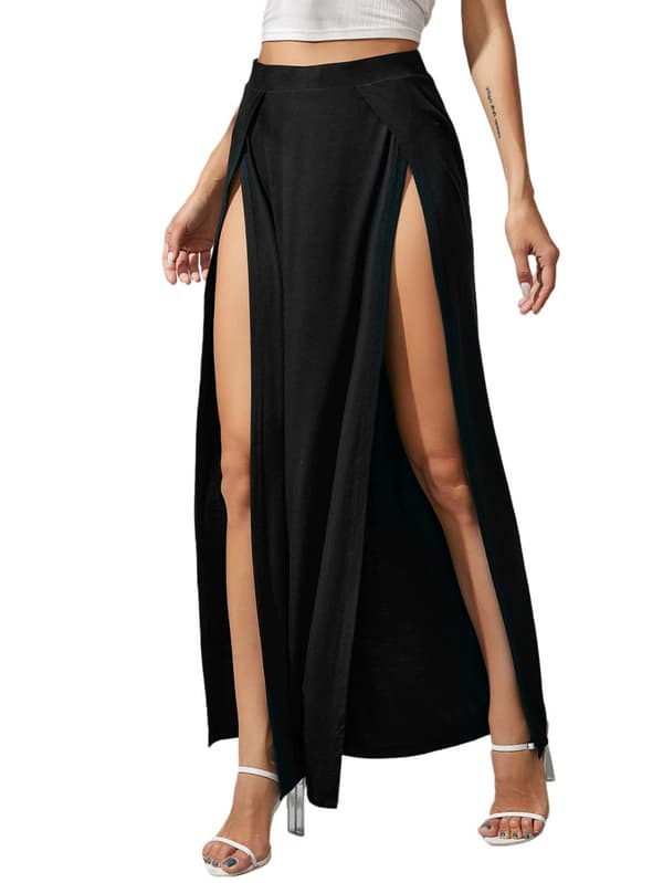 Kvinders elastiske talje høje split wrap flydende lange maxi nederdel XXL