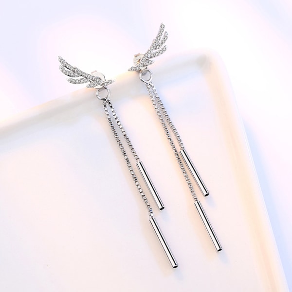 Tyylikkäät 925 Sterling hopea pitkät korvakorut naisille Angel Wings Feathe