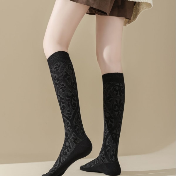 Strumpor, retro mörka mönster jacquard strumpor, 4 par, svart, vit, grå, kaffefärg
