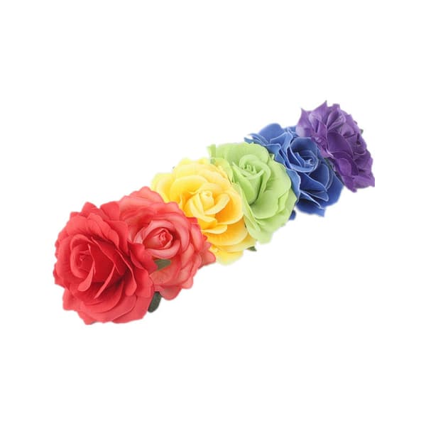 Regnbue Blomster Hovedbånd til Kvinder - Elastisk Rose Blomsterkrone Hovedbeklædning