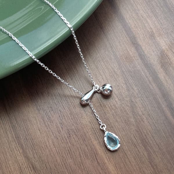 Blå dråbe halskæde, S925 Sterling sølv justerbar halskæde, Multi