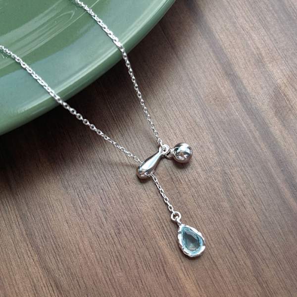 Blå Dropp Halsband, S925 Sterling Silver Justerbart Halsband, Multi