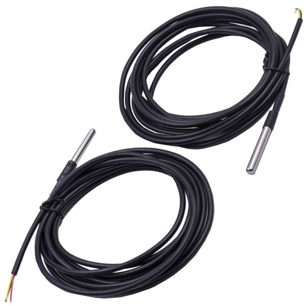 2 stk. DS18B20 3M kabel digital temperatur termisk vandtæt probe sensor