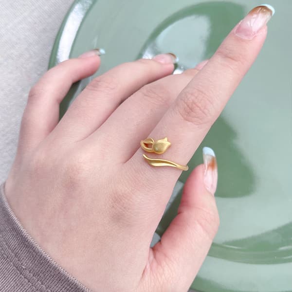 Tulip Ring, Niche Design Flower in S925 Sterling Silver, Open Ring