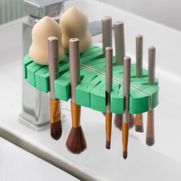 Pladsbesparende makeupbørsteholder Bladformet makeupbørste tørrestativ