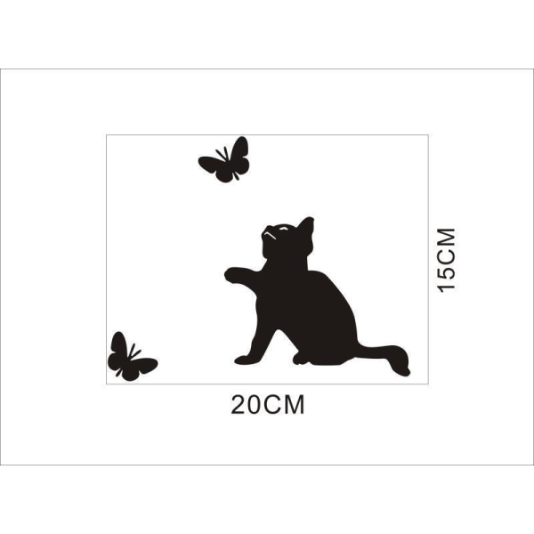 Cat Catching butterfly Silhouette Light Switch Sticker Funny Animal Vi