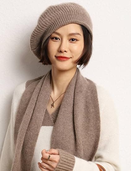 Cashmere Berets Mössor Kvinnor Vinter Varma Merinoull Stickad Oversized B