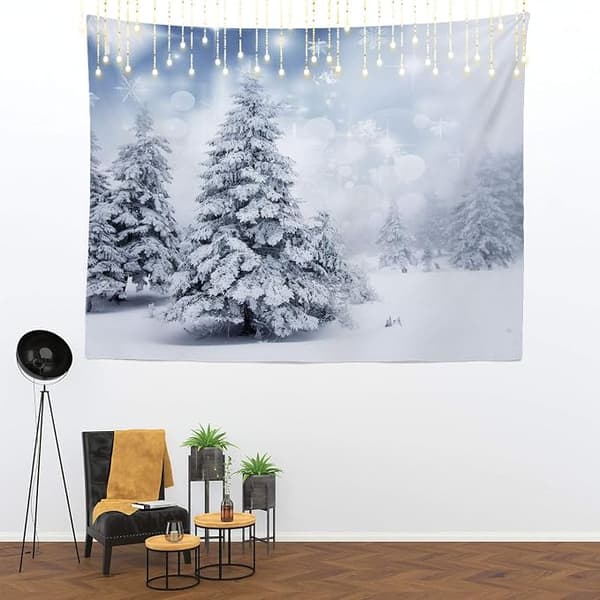 Julgobeläng, julsnöflingor silvergrå mönster väggbonad