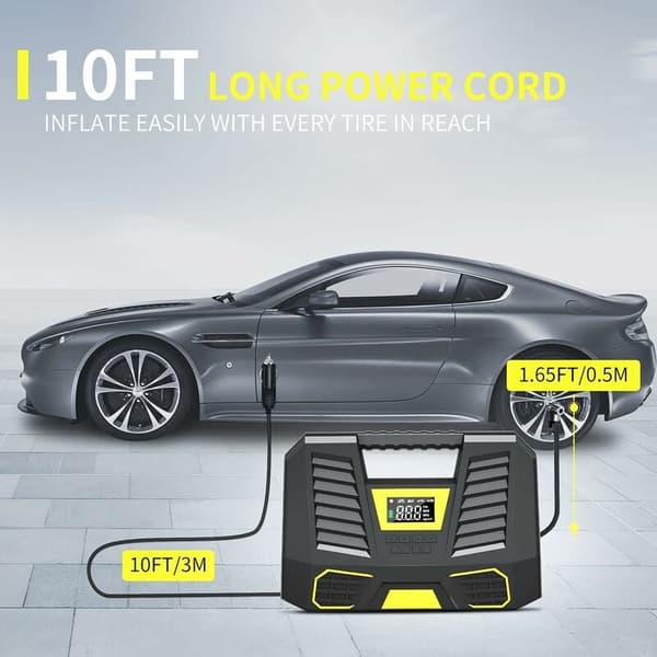 Bärbar luftkompressor, 150 PSI bildäckspump, 3x2000mAh minidäckkompressor 12V, däckpump med digital LCD-display LED-lampa