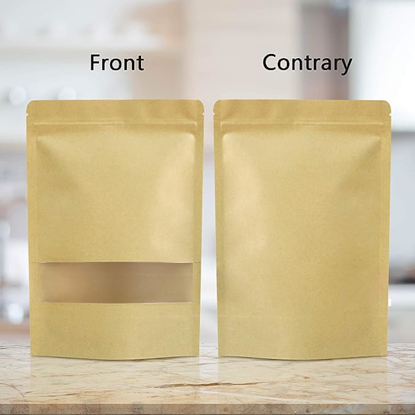 100 st återförslutningsbara påsar 3,5\" x 5,5\" Stående Kraftpapperspåsar med matt fönster Ziplock Matförvaringspåsar för förpackning Återanvändbar förslutningsbar