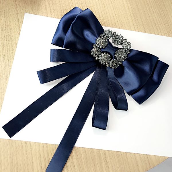 Vintage Crystal Big Bowknot Ribbon Shirt Pre-tied Bow Neck Tie Brooche