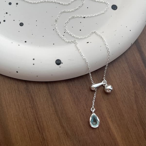 Blå dråbe halskæde, S925 Sterling sølv justerbar halskæde, Multi